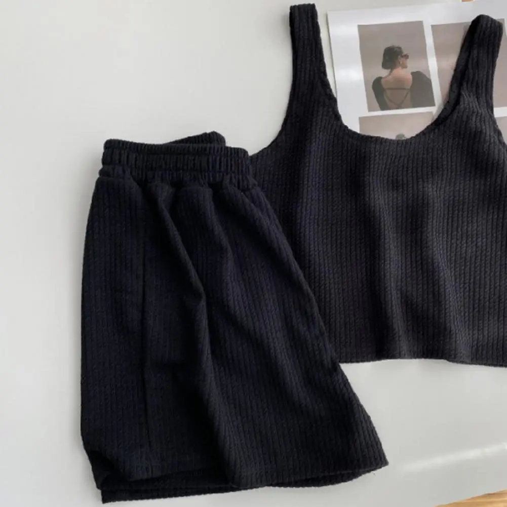 Women Crop Top Shorts Set U Neck Sleeveless Classic Women's Matching Set Casual Summer Top Shorts Set Women Tracksuit Sportwear