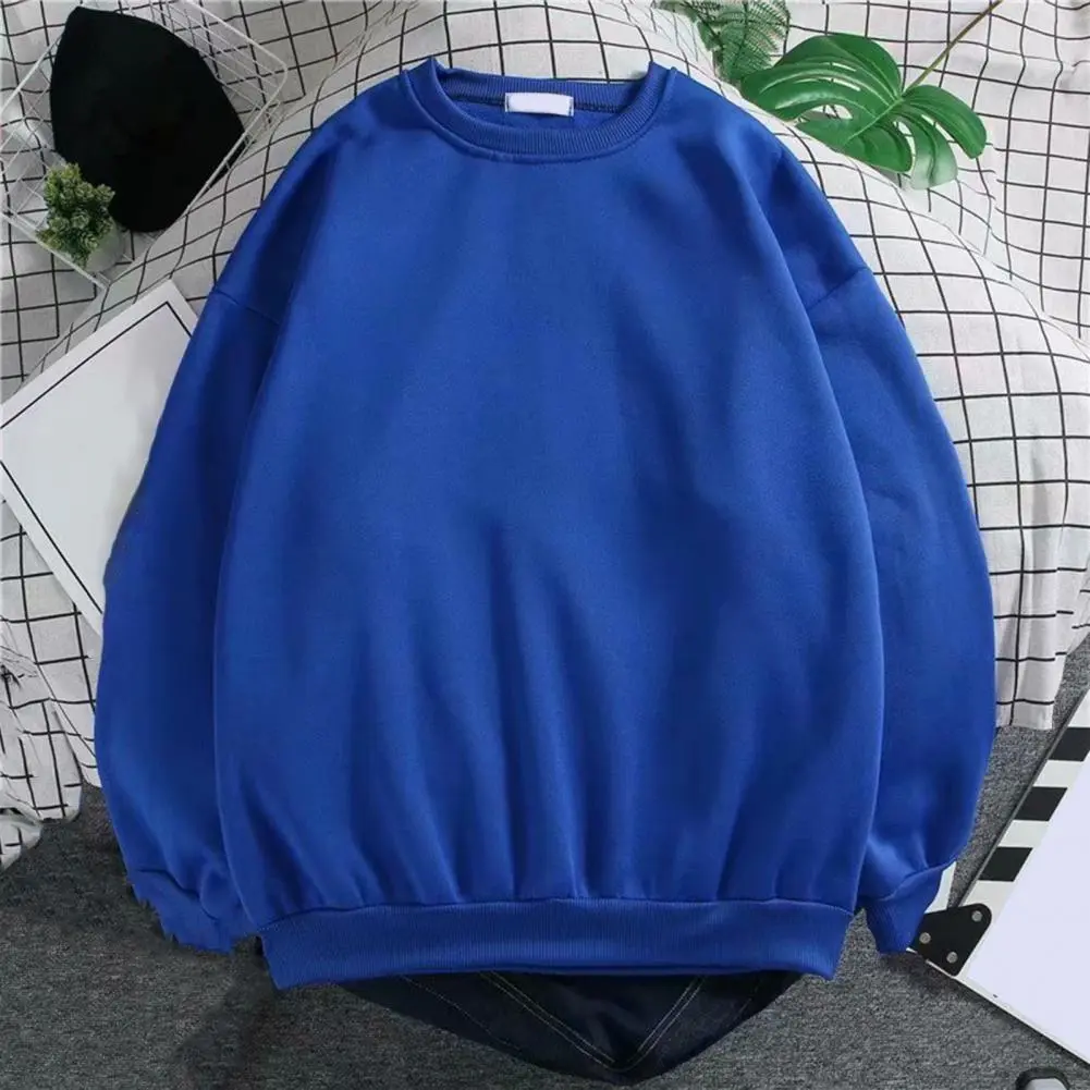 Men Spring Sweatshirt Crew Neck Long Sleeve Round Neck Loose Sweatshirt Anti Fade Padded Men Sweatshirt Top Solid Color Hoodie