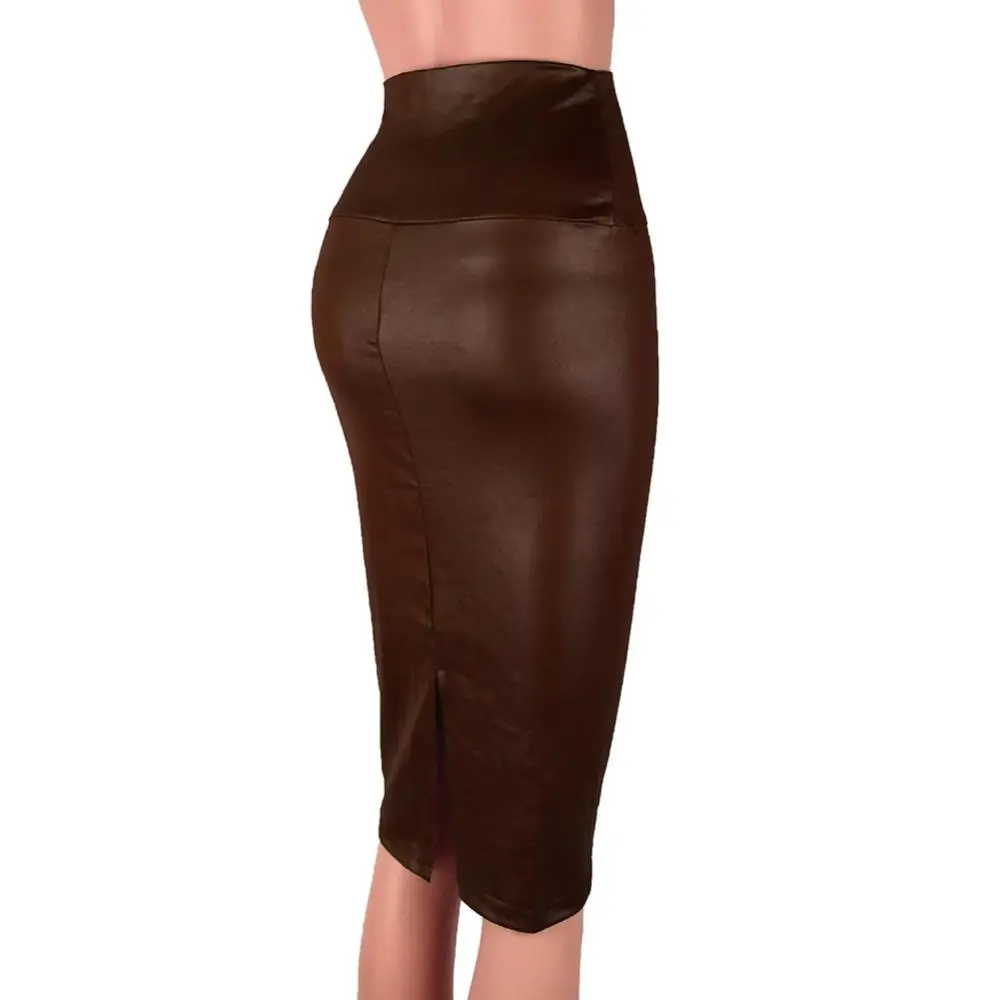 Sexy Bodycon Leather Pencil Skirt olid Color High Waist Slim Fit Skinny Matte Faux Leather Commuter Bodycon Skirt Streetwear