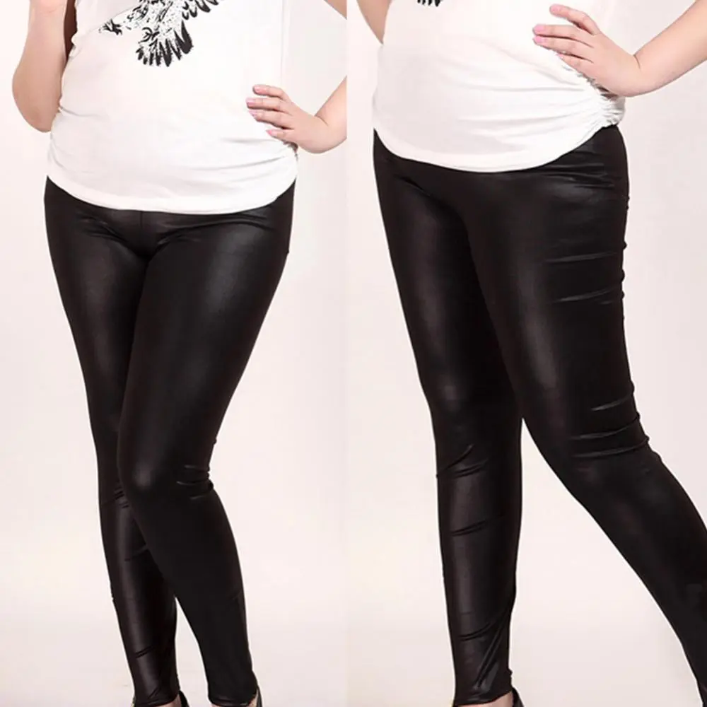 Elastic Slim Fit PU Imitation Leather Leggings Shiny Metal High Waisted Pants Women Stretchy Slim Leather Leggings Skinny Tights