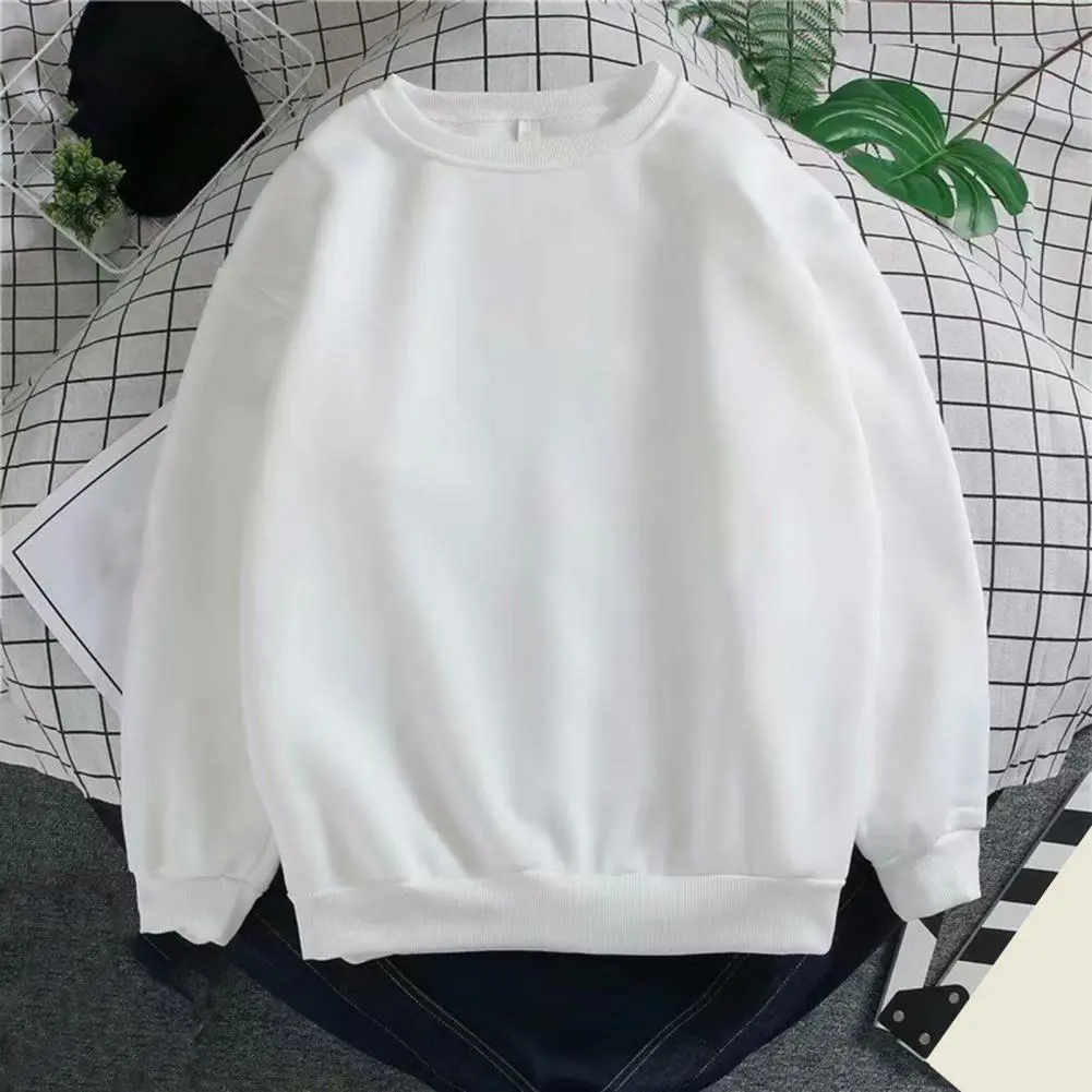 Men Spring Sweatshirt Crew Neck Long Sleeve Round Neck Loose Sweatshirt Anti Fade Padded Men Sweatshirt Top Solid Color Hoodie