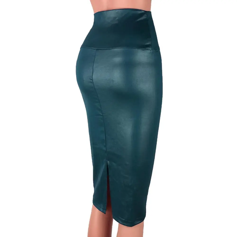 Sexy Bodycon Leather Pencil Skirt olid Color High Waist Slim Fit Skinny Matte Faux Leather Commuter Bodycon Skirt Streetwear