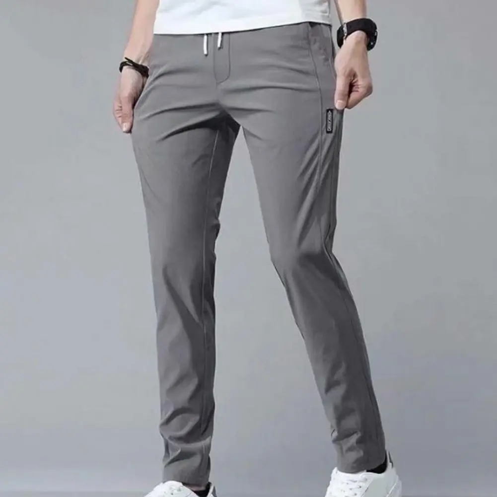 2022 Casual Men Pants Korean Style Side Pockets Spring Summer Straight-leg Pants Elastic Waist Trendy Drawstring Men Trousers