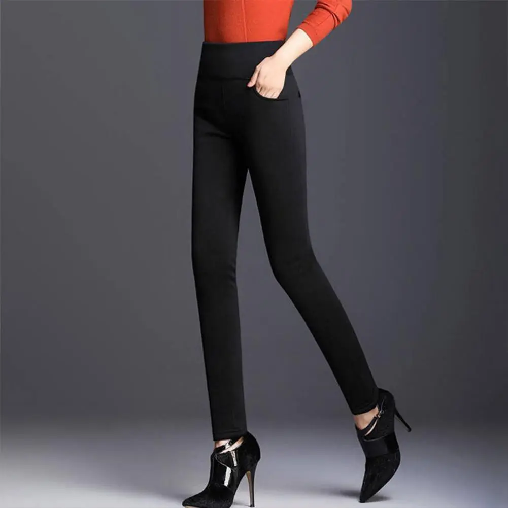 Women Suit Pants Skinny Leggings Solid Color Women Trousers High Waist Stretchy Suit Pants High Rise Pockets Pencil Pants