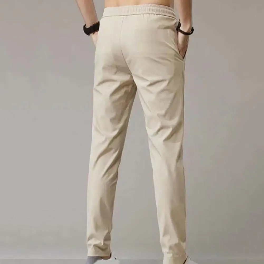 2022 Casual Men Pants Korean Style Side Pockets Spring Summer Straight-leg Pants Elastic Waist Trendy Drawstring Men Trousers