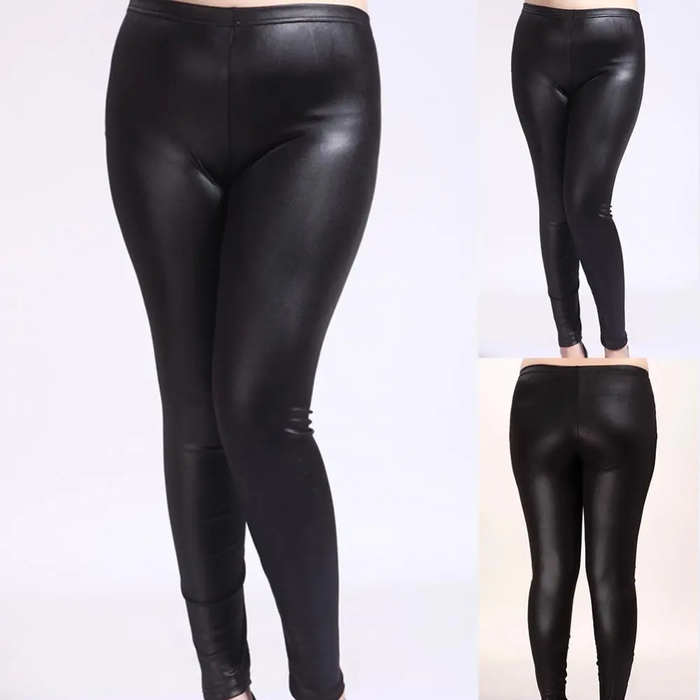 Elastic Slim Fit PU Imitation Leather Leggings Shiny Metal High Waisted Pants Women Stretchy Slim Leather Leggings Skinny Tights