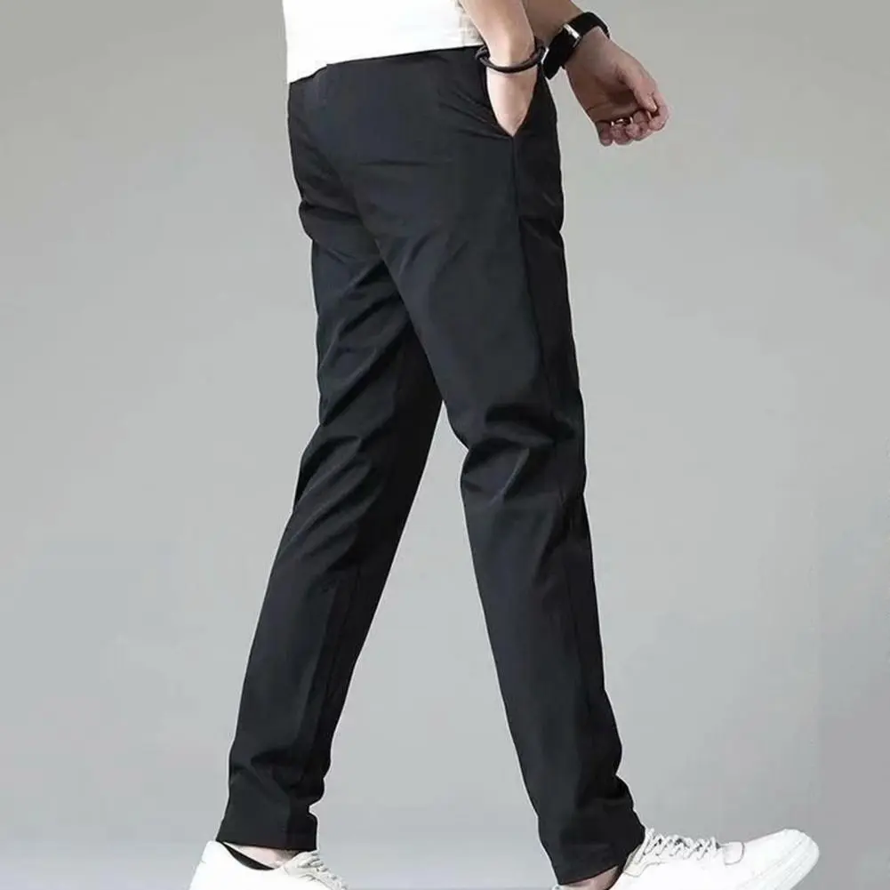 2022 Casual Men Pants Korean Style Side Pockets Spring Summer Straight-leg Pants Elastic Waist Trendy Drawstring Men Trousers