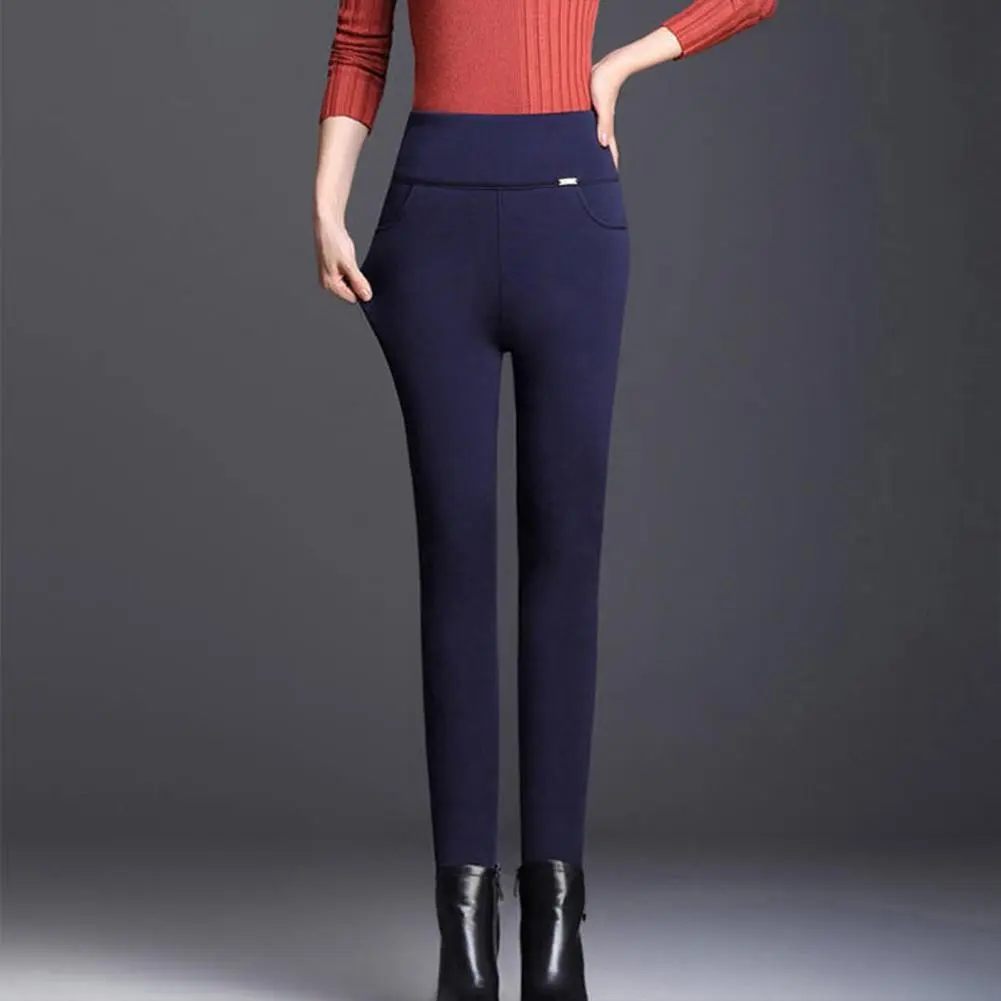Women Suit Pants Skinny Leggings Solid Color Women Trousers High Waist Stretchy Suit Pants High Rise Pockets Pencil Pants