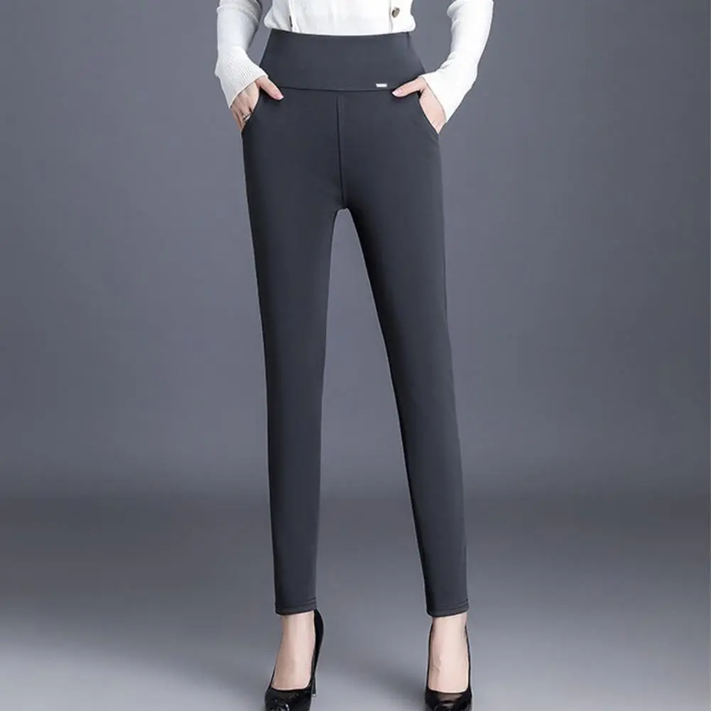Women Suit Pants Skinny Leggings Solid Color Women Trousers High Waist Stretchy Suit Pants High Rise Pockets Pencil Pants