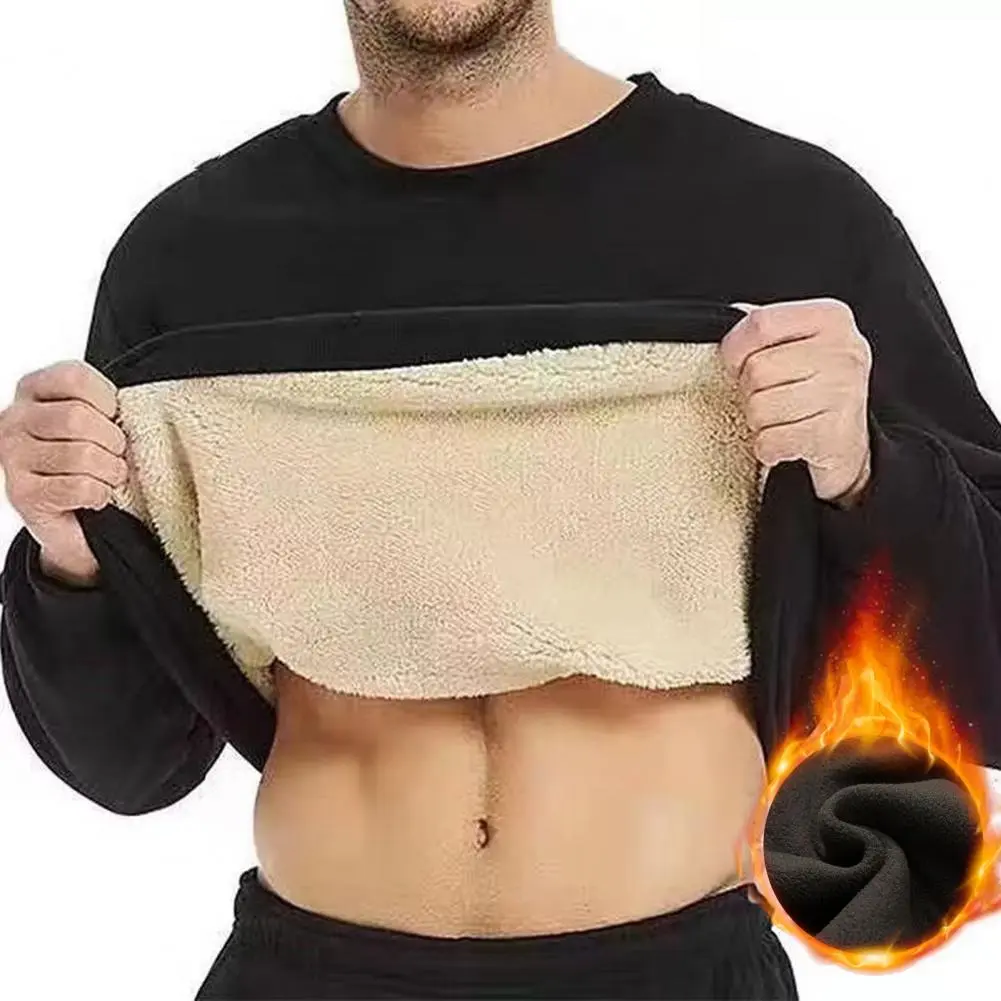 2025 Winter Men Sweatshirt Thickened Plush Keep Warm O Neck Long Sleeves Elastic Cuff Plus Size Bottoming Top Men Clothes