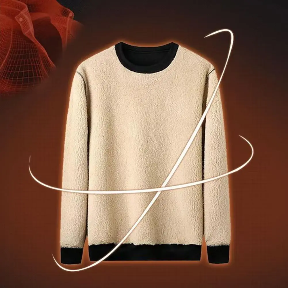 2025 Winter Men Sweatshirt Thickened Plush Keep Warm O Neck Long Sleeves Elastic Cuff Plus Size Bottoming Top Men Clothes