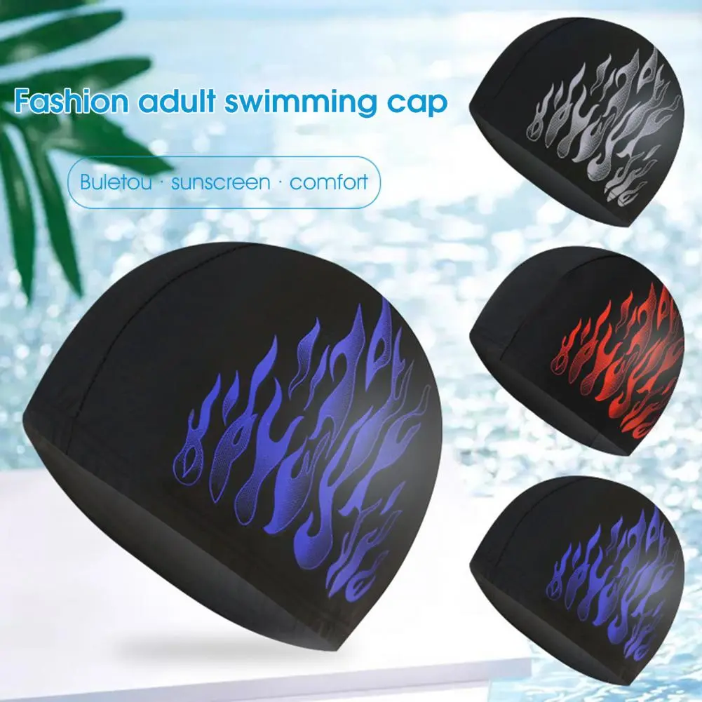 Flame Pattern Elastic Ear Swimming Cap Men Swimming Cap Elastic Swim Pool Hat Nylon Caps for Women Men Diving Caps