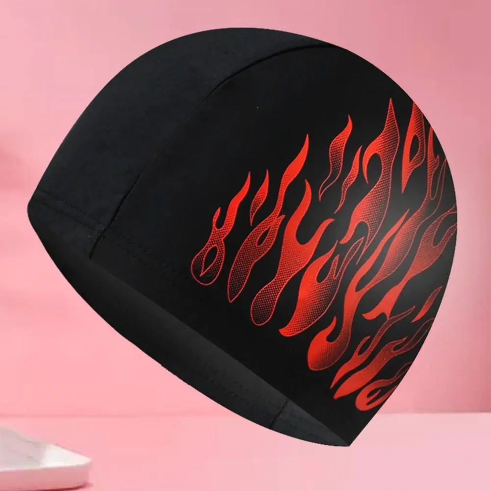 Flame Pattern Elastic Ear Swimming Cap Men Swimming Cap Elastic Swim Pool Hat Nylon Caps for Women Men Diving Caps