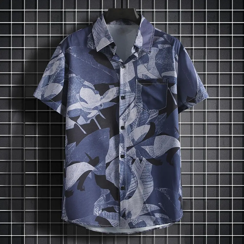 2025 NEW Men Shirt Floral Print Short Sleeves Thin Beach Shirt Loose Lapel Single-breasted Mid Length Shirt For Men Casual Top