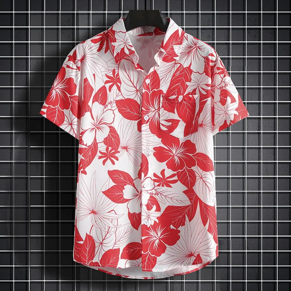 2025 NEW Men Shirt Floral Print Short Sleeves Thin Beach Shirt Loose Lapel Single-breasted Mid Length Shirt For Men Casual Top