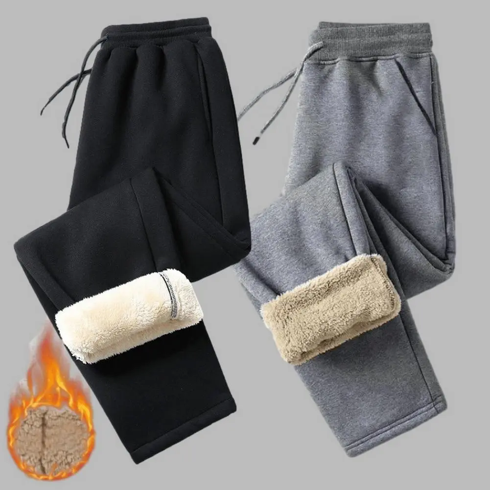 2025 L-4XL Men Fall Spring Sweatpants Thick Plush Drawstring Ankle-banded Men Thick Plush Pants Side Pocket Men Sweatpants