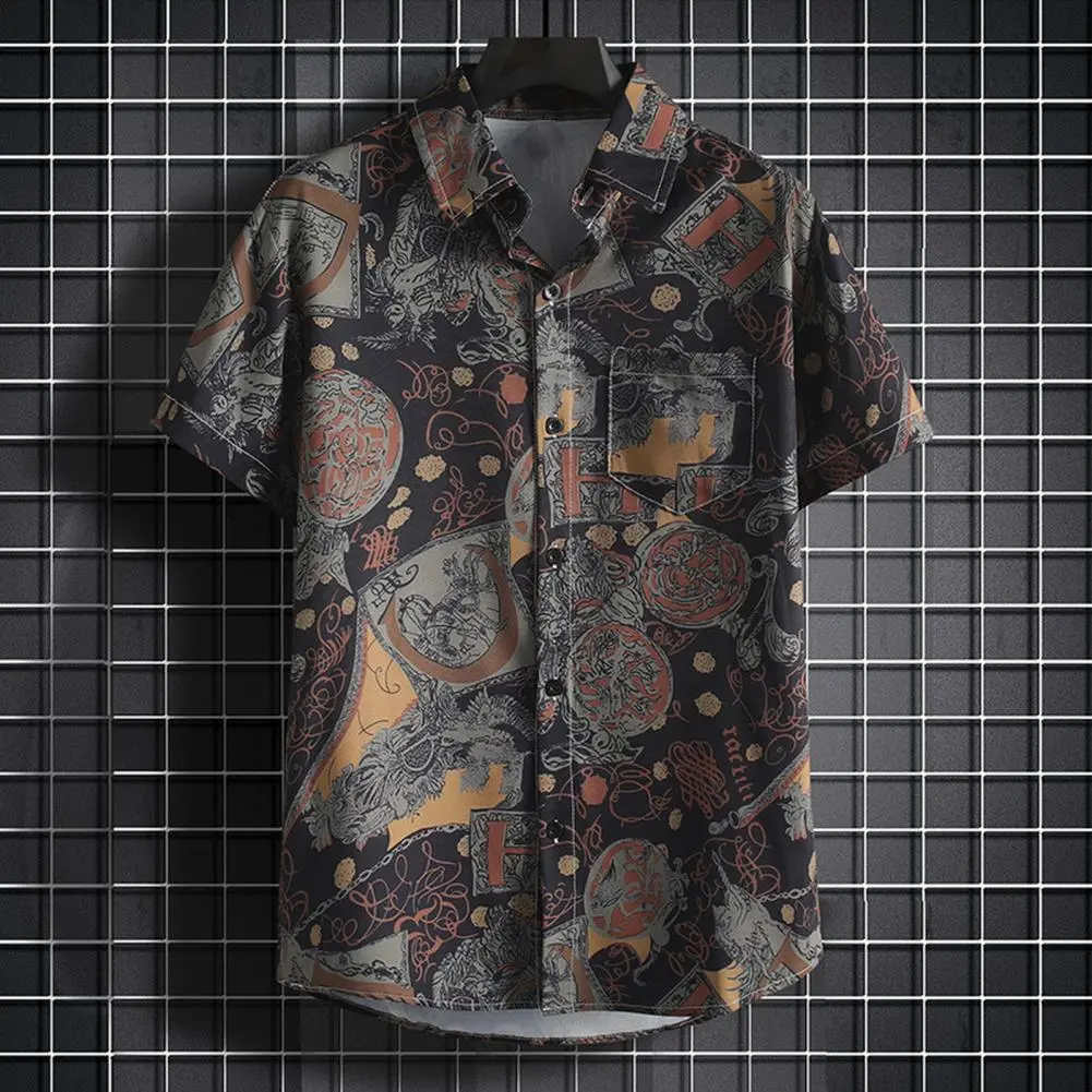 2025 NEW Men Shirt Floral Print Short Sleeves Thin Beach Shirt Loose Lapel Single-breasted Mid Length Shirt For Men Casual Top