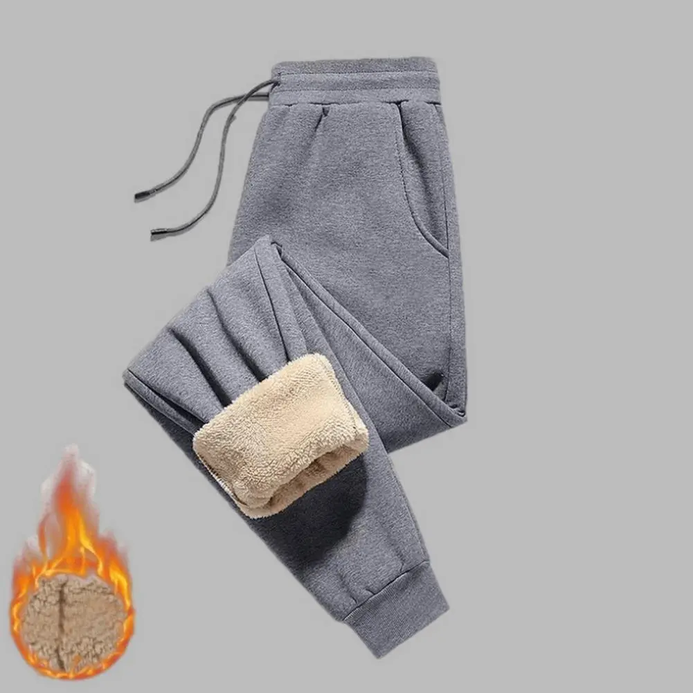 2025 L-4XL Men Fall Spring Sweatpants Thick Plush Drawstring Ankle-banded Men Thick Plush Pants Side Pocket Men Sweatpants