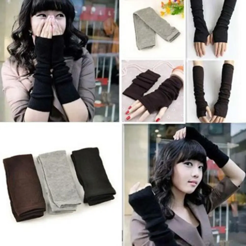 Knitted Fingerless Winter Hand Gloves Girl Arm Crochet Knitting Mitten Arm Sleeves Women Gloves Kawaii Girl Mitten Arm Glove