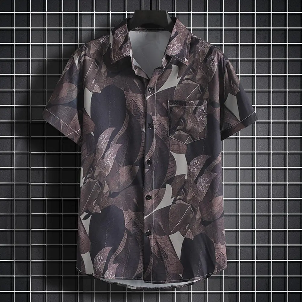 2025 NEW Men Shirt Floral Print Short Sleeves Thin Beach Shirt Loose Lapel Single-breasted Mid Length Shirt For Men Casual Top