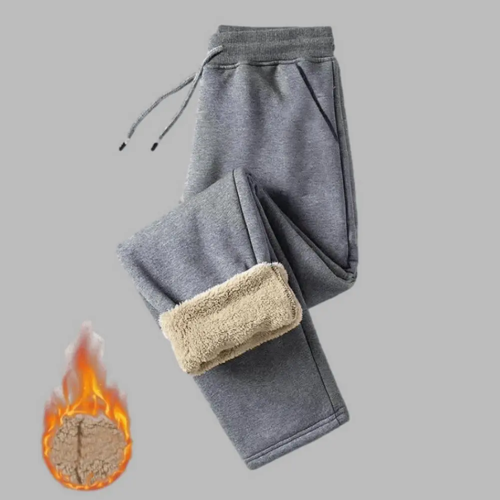 2025 L-4XL Men Fall Spring Sweatpants Thick Plush Drawstring Ankle-banded Men Thick Plush Pants Side Pocket Men Sweatpants