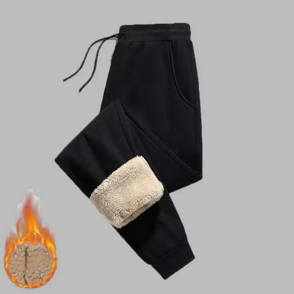 2025 L-4XL Men Fall Spring Sweatpants Thick Plush Drawstring Ankle-banded Men Thick Plush Pants Side Pocket Men Sweatpants