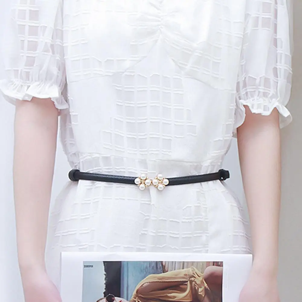 Women Waistband Dresses Belt Elegant Pearl-imitation Women's Belt for Dresses Shirts Sweaters Adjustable Waistband in Imitation