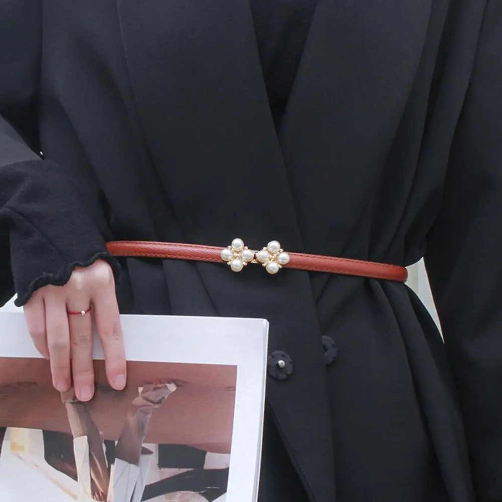 Women Waistband Dresses Belt Elegant Pearl-imitation Women's Belt for Dresses Shirts Sweaters Adjustable Waistband in Imitation