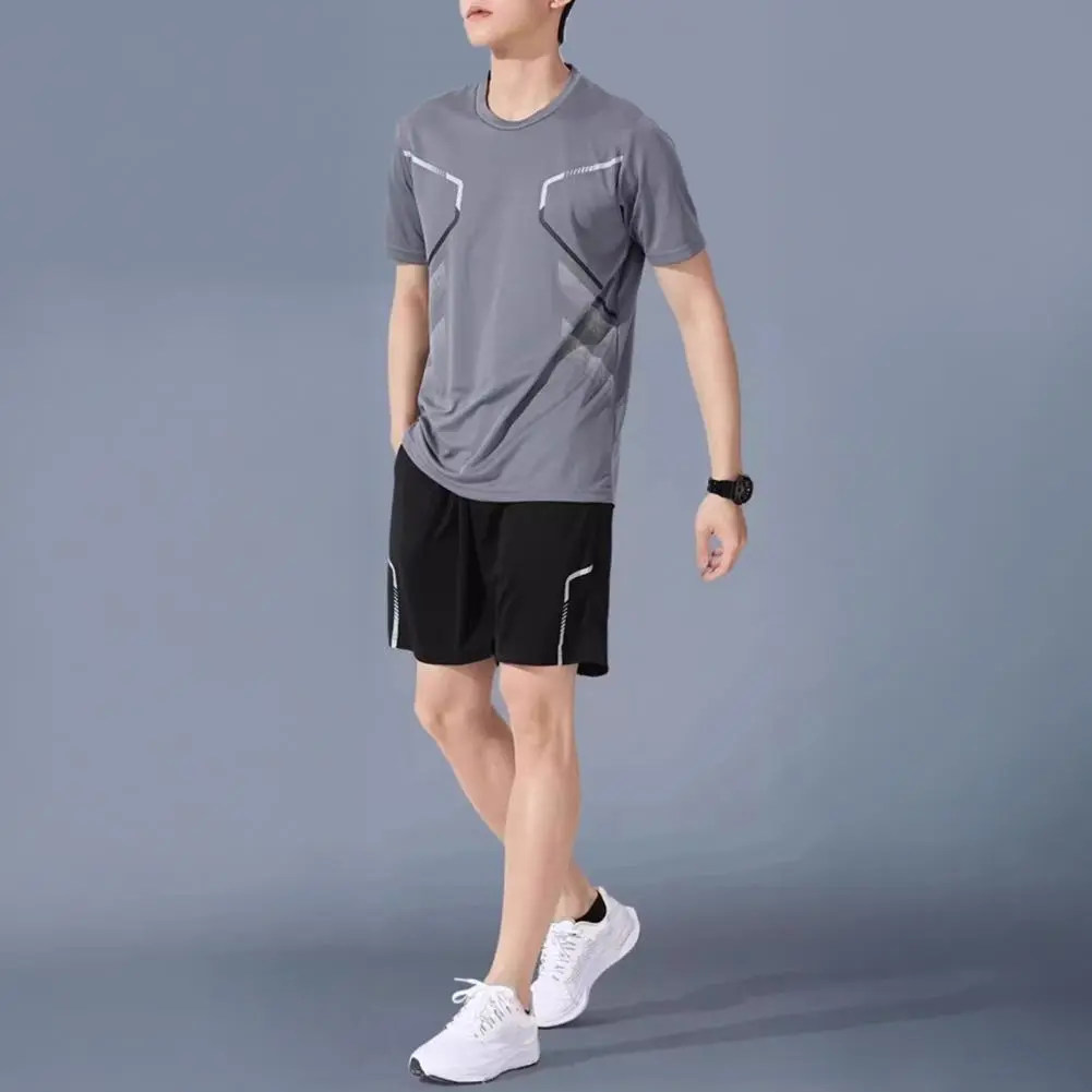 Men Tracksuit Set Breathable Training Clothes Men's Quick-drying Sportswear Set with Round Neck Tee Shirt Elastic for Active