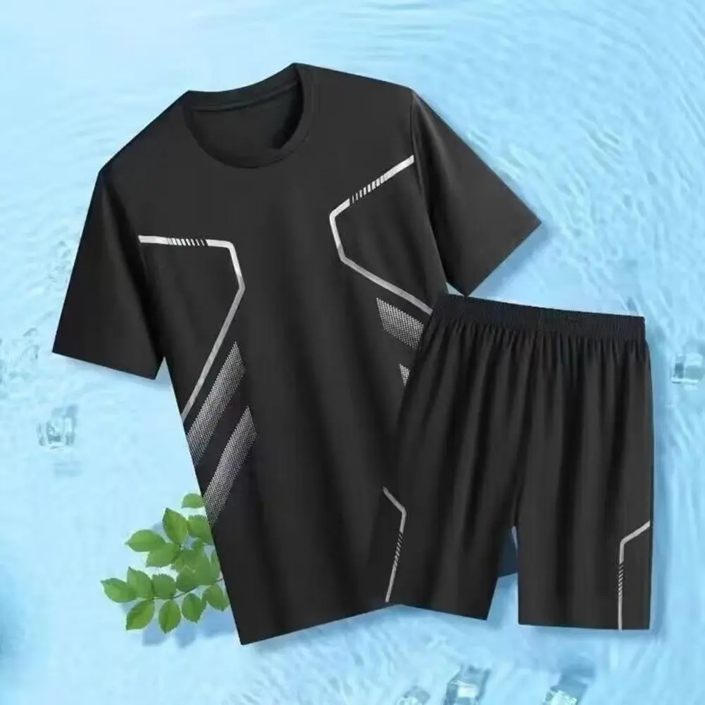 Men Tracksuit Set Breathable Training Clothes Men's Quick-drying Sportswear Set with Round Neck Tee Shirt Elastic for Active