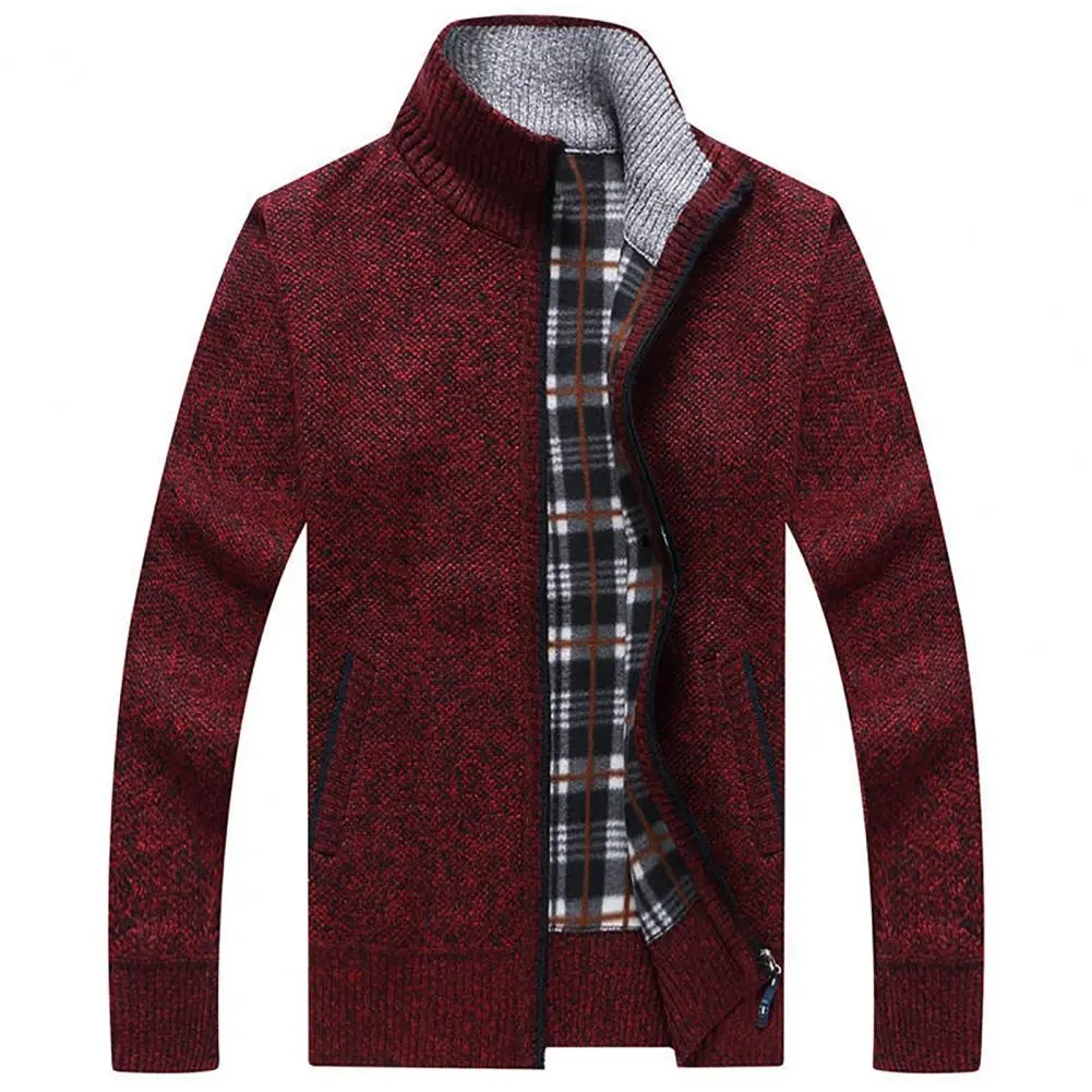 Men Winter Thick Knitted Sweater Coat Winter Men's Long Sleeved Stand Up Collar Thick Velvet Cardigan Jacket For Spring Autumn