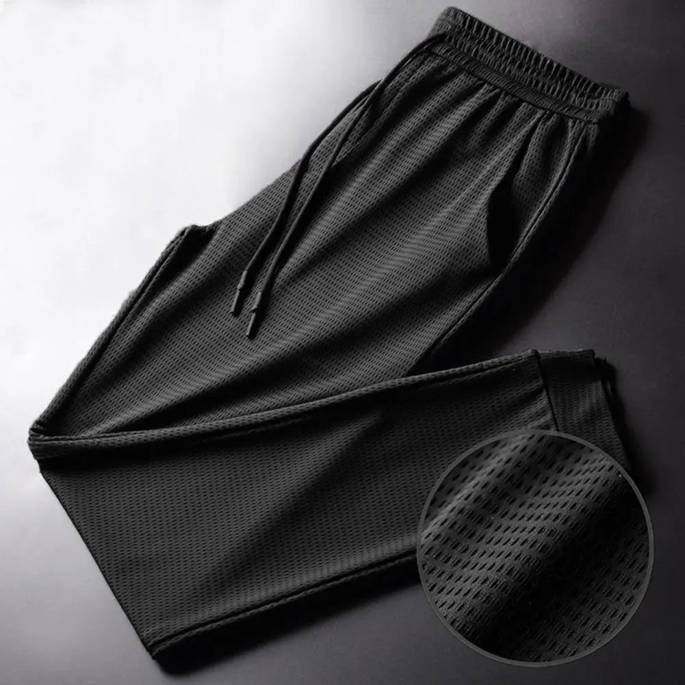 Feather Print Ice Silk Sweatpants Breathable Mesh Drawstring Sport Pants Jogging Sweatpants Casual Quick Dry Ankle Tied Pants