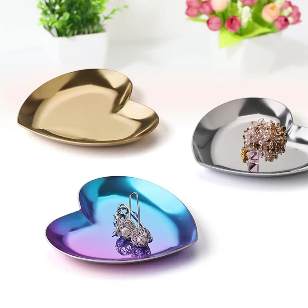 Jewelry Tray Heart Shape Stainless Steel Jewelry Display Tray Ring Earring Necklace Display Plate Storage Plate Organizer Tray