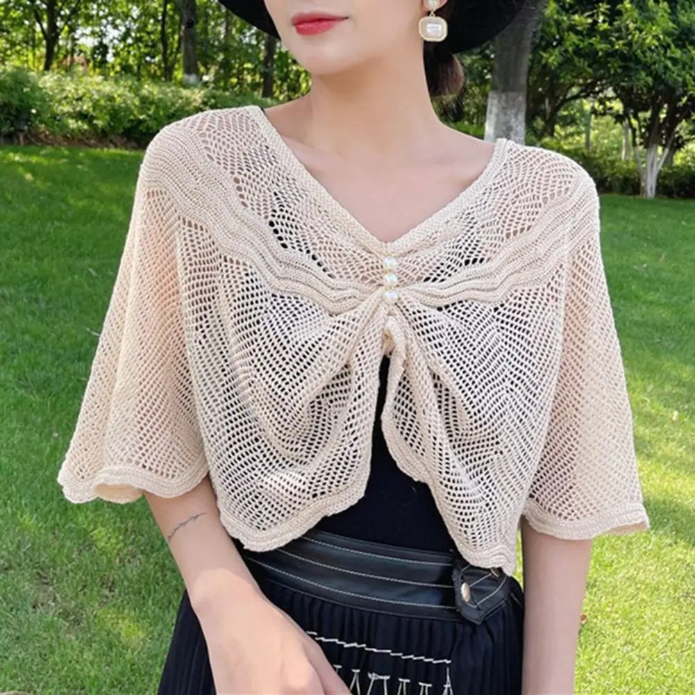 2024 Elegant Sunscreen Cardigan Half Sleeves Mesh Sun Shawl Coat Sunscreen Cardigan Summer Sundress Cover Women Shawl