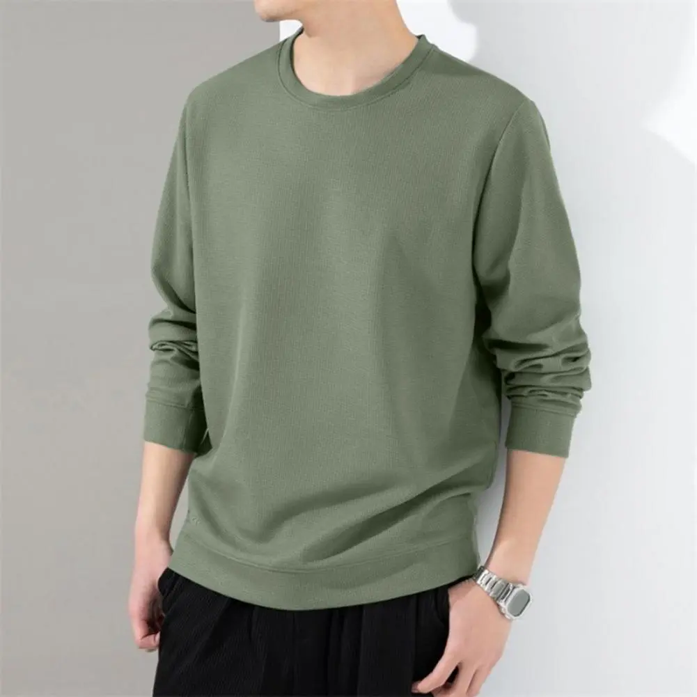 2025 M-3XL Men Fall Spring Top Solid Color Round Neck Long Sleeve Loose Thick Soft Pullover Casual Mid Length Men Sweatshirt