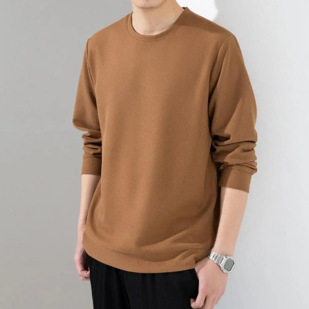 2025 M-3XL Men Fall Spring Top Solid Color Round Neck Long Sleeve Loose Thick Soft Pullover Casual Mid Length Men Sweatshirt
