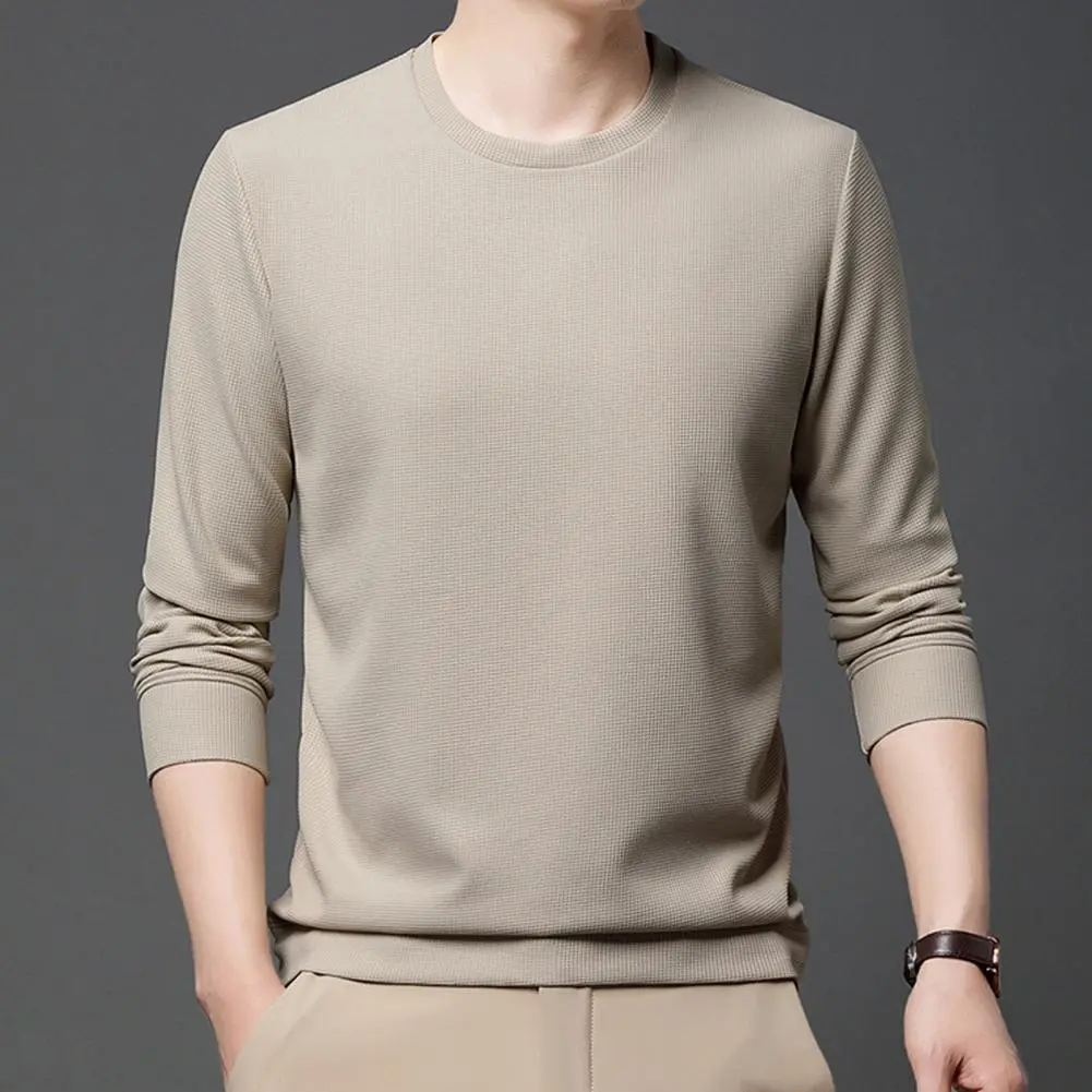 2025 M-3XL Men Fall Spring Top Solid Color Round Neck Long Sleeve Loose Thick Soft Pullover Casual Mid Length Men Sweatshirt