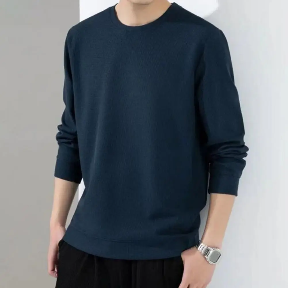 2025 M-3XL Men Fall Spring Top Solid Color Round Neck Long Sleeve Loose Thick Soft Pullover Casual Mid Length Men Sweatshirt