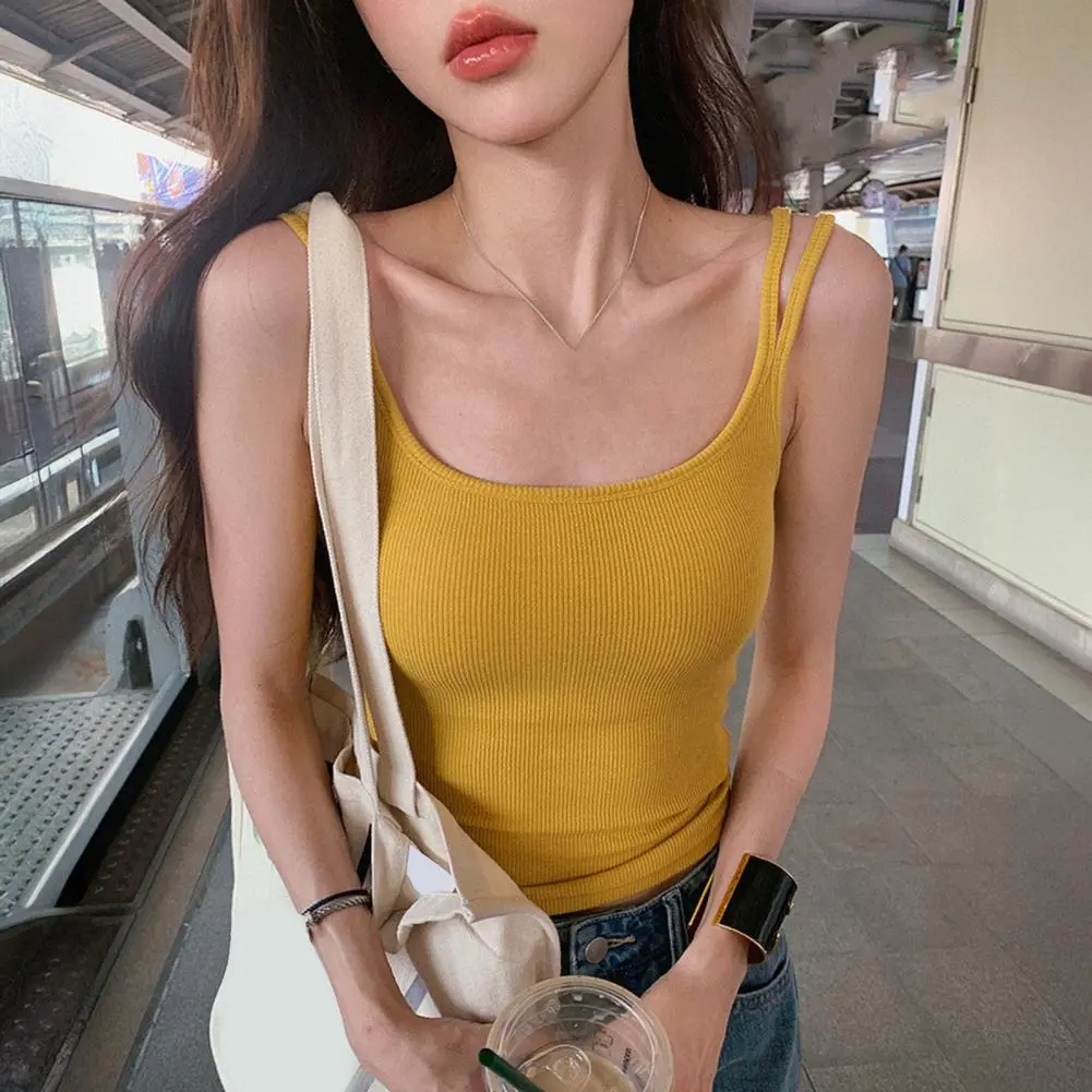 Women Seamless Camisole Top Sleeveless Vest with Stainless Base Ribbed Knit Women's Sleeveless Tank Tops with for Spaghetti