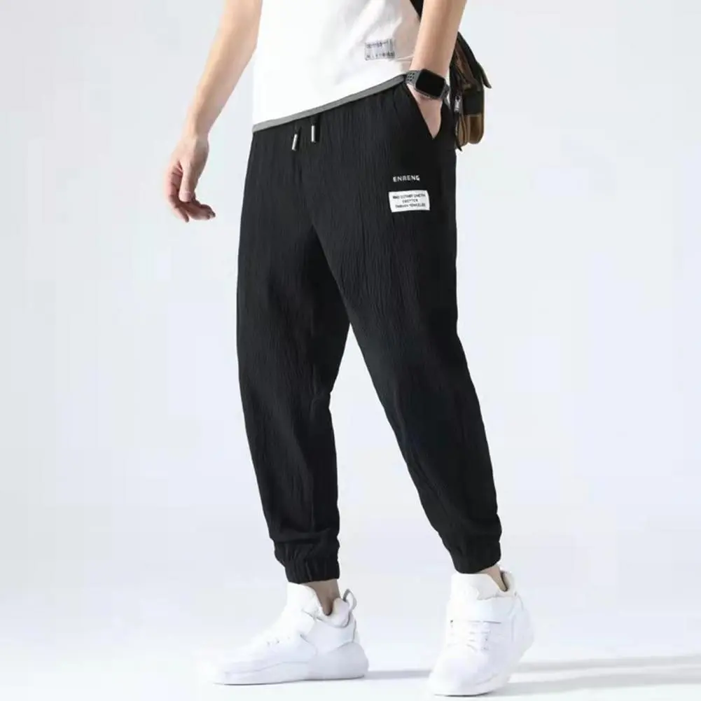 2025 Summer New Ice Silk Men's Pants Ankle-banded Casual Pants Outdoor Elastic Breathable Straight Leg Sweatpants Casual Pants