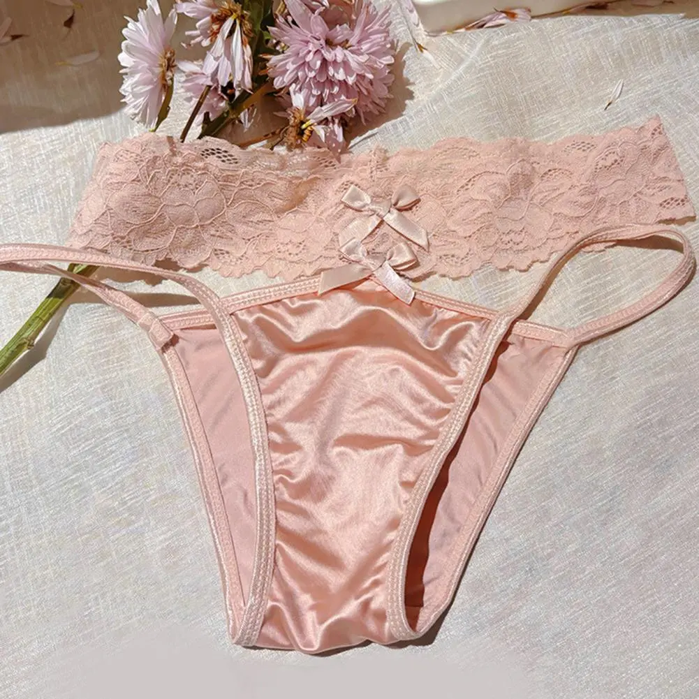Women Seamless Panties Comfortable Women Underwear Women's Seamless Satin Thongs with Hollow Lace Detailing Sexy for Ladies