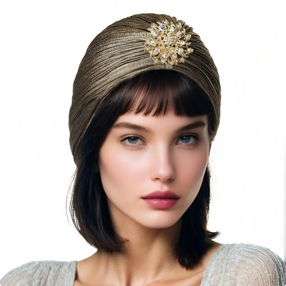 Retro Style Headscarf Hat Faux Embellished Headscarf Vintage Rhinestone Turban Hat for Women Retro Style Headscarf with Fancy