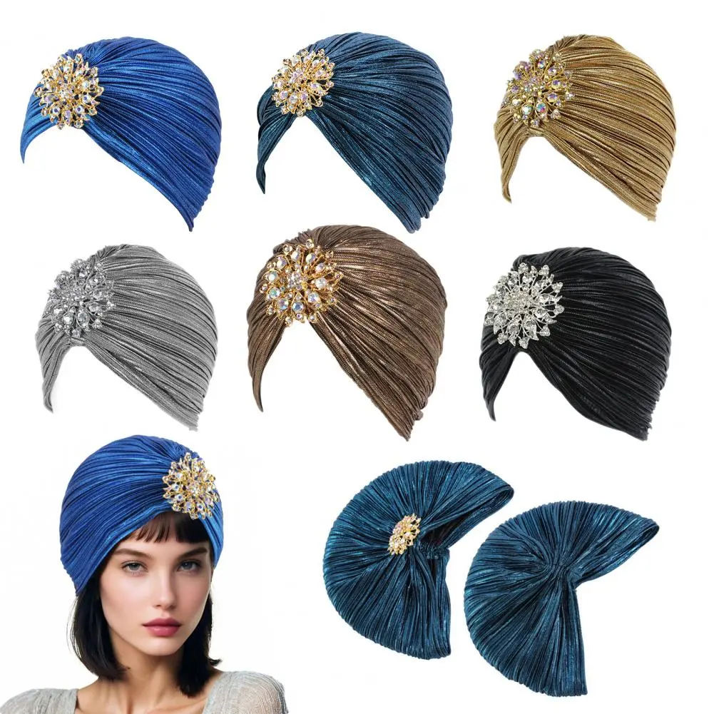 Retro Style Headscarf Hat Faux Embellished Headscarf Vintage Rhinestone Turban Hat for Women Retro Style Headscarf with Fancy