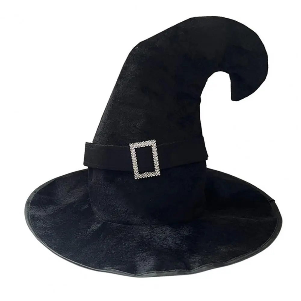 Mysterious Witch Hat Halloween Witch Hat Mysterious Button Design Velvet Witch Hat for Halloween Cosplay Costume Accessory