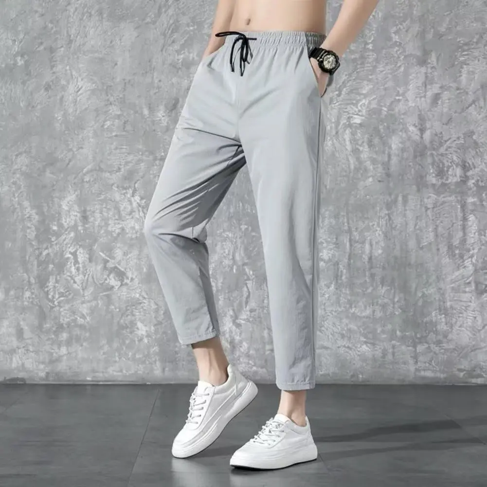 Waist Drawstring Casual Pants Stitched Pocket Men Trousers Stylish Men's Casual Pants with Reinforced Pockets for Summer
