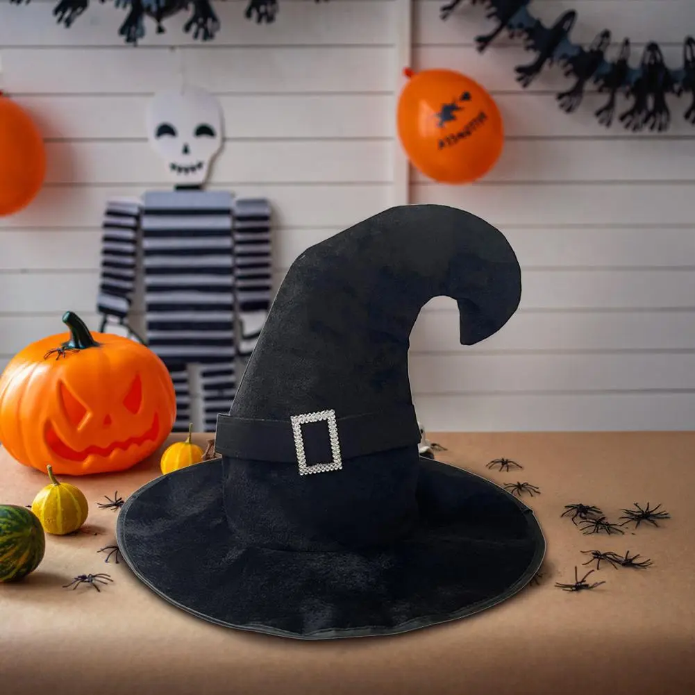 Mysterious Witch Hat Halloween Witch Hat Mysterious Button Design Velvet Witch Hat for Halloween Cosplay Costume Accessory