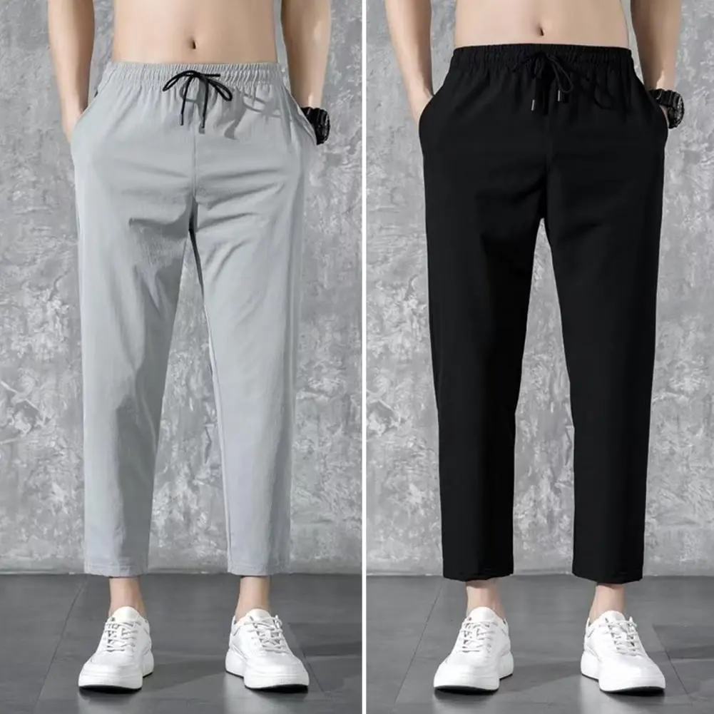 Waist Drawstring Casual Pants Stitched Pocket Men Trousers Stylish Men's Casual Pants with Reinforced Pockets for Summer
