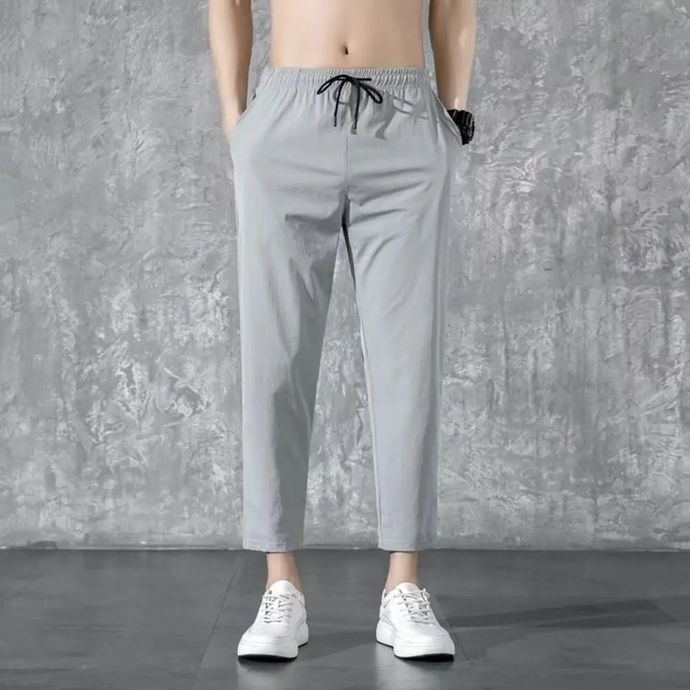 Waist Drawstring Casual Pants Stitched Pocket Men Trousers Stylish Men's Casual Pants with Reinforced Pockets for Summer