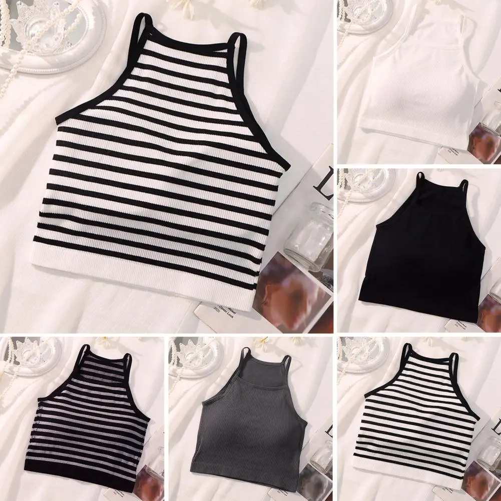 Breathable Camisole Close-fitting Athletic Vest Stylish Women's Ribbed Tank Tops with Built-in Bra Chest Pad Summer for Outer