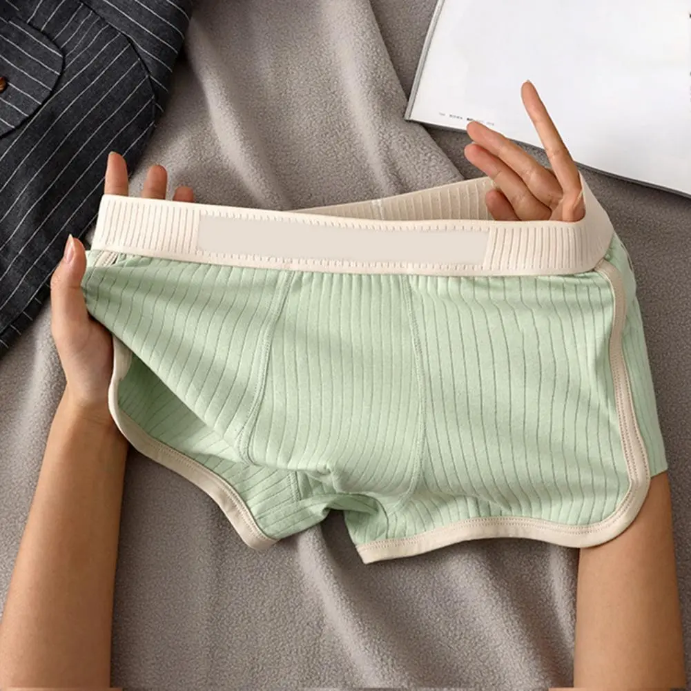 Men Boxer Underwear Mid-rise Elastic Waistband U-Convex Shorts Briefs Patchwork Color Ribbed Underwear